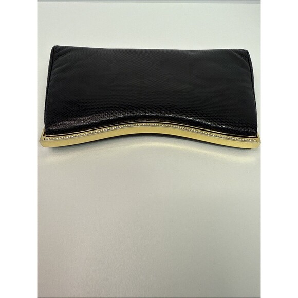 Judith Leiber Black Lizard Snakeskin Leather Rhinestone Clutch Bag Comb Vintage - Picture 4 of 16